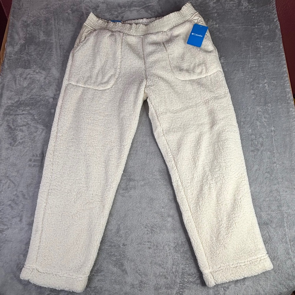 Columbia fleece Pants Womens 1X Chalk Sherpa Straight Leg warm pull on‎